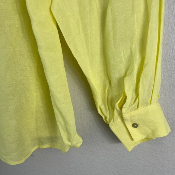 NEW L'Agence Large Talitha Tie Blouse Yellow Button Up Shirt Linen Blend Top - Picture 11 of 12